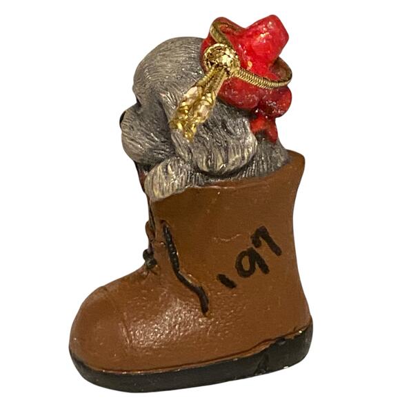 Vintage Puppy Dog with red bow in a shoe Christmas Ornament - Picture 2 of 11
